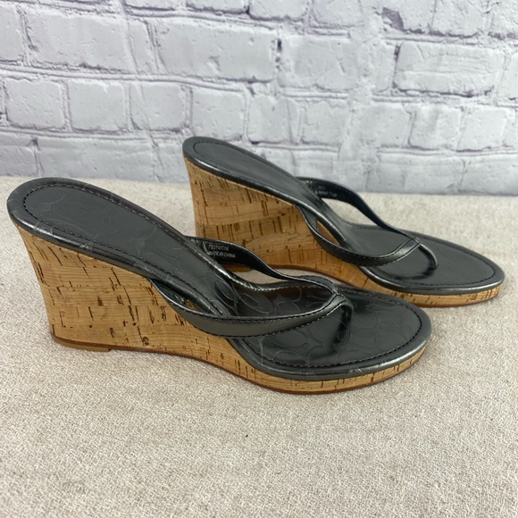 SALE!! EUC Coach Silver and cork wedge sandal - Picture 4 of 6